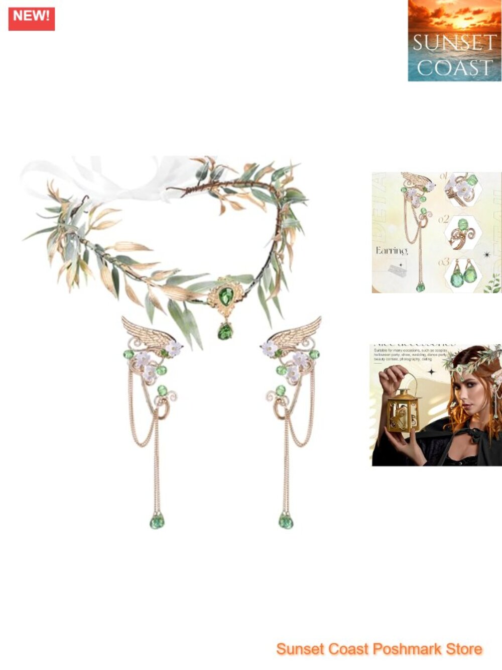 Fairy Elf Ear Cuffs & Woodland Crown Set Cosplay Accessories